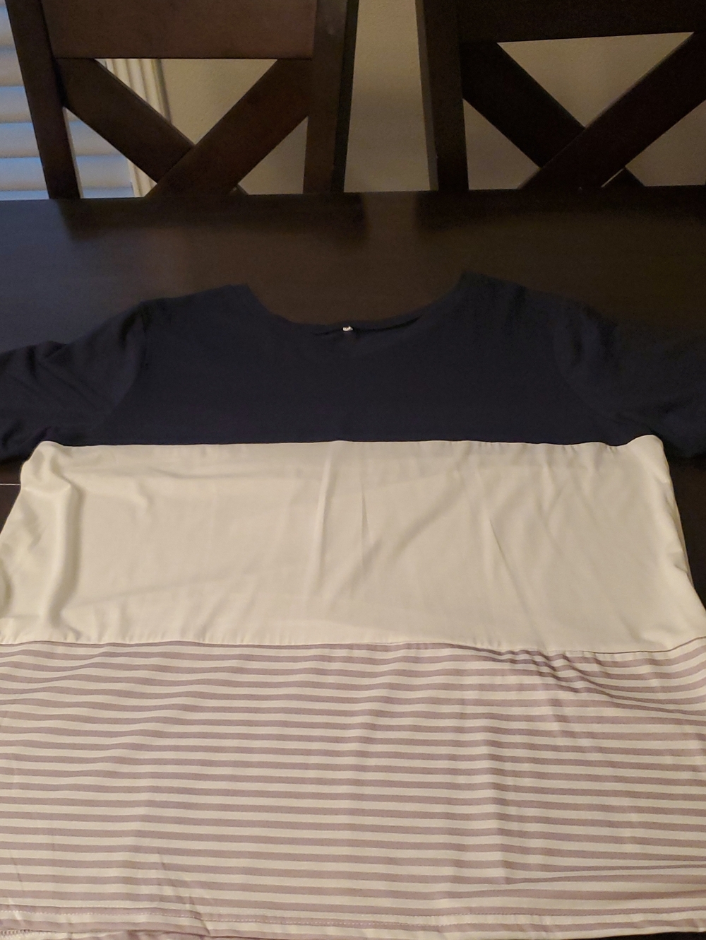Tag# 76 - Girls' Navy, White & Light Gray Striped Colorblock Tee